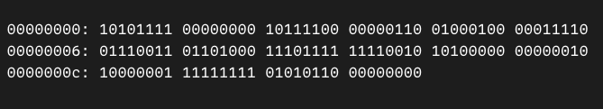 Example of binary numbers with monospace font