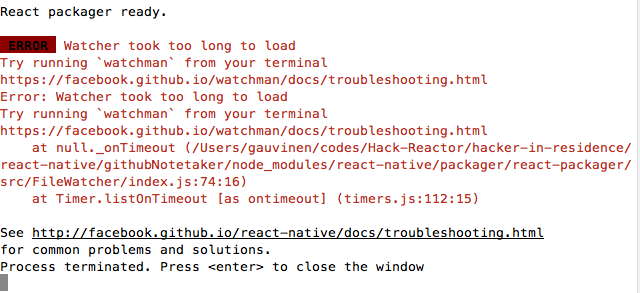 ERROR Watcher took too long to load