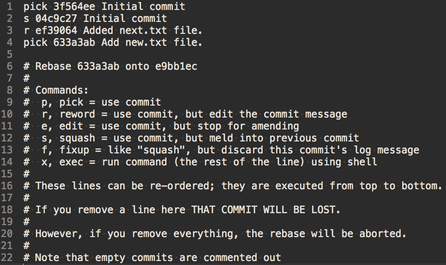 git rebase with squash and reword commands