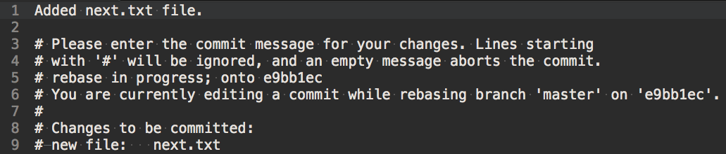 Initial git commit message during rebase reword